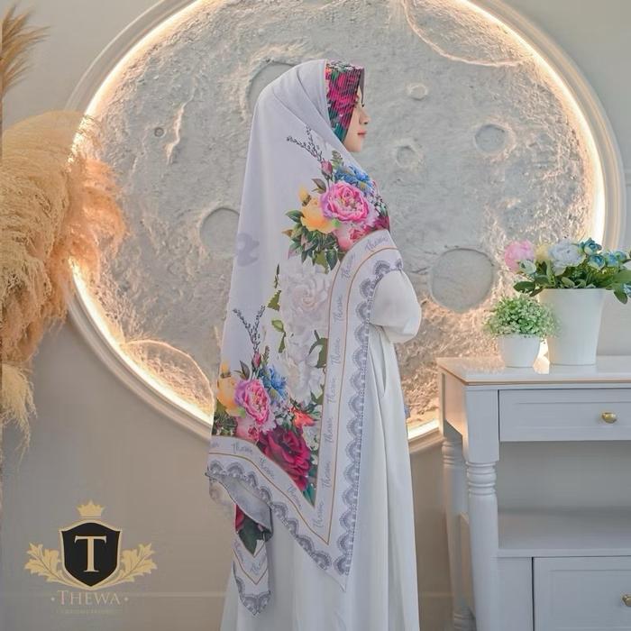 THEWA Kerudung Khimar Hijab PRINTING POLOS ARANI Jumbo Oval 2 Layer Ceruty Super Premium Bahan Baby