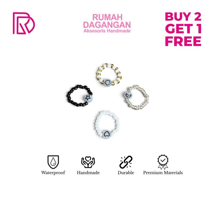 Cincin Manik Glow In The Dark Bulan Bintang Bunga Love Menyala Dalam Gelap Beads Ring Cincin Manik P