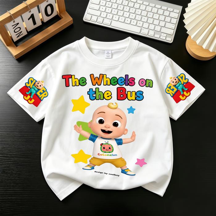 Roda di Bus ((COD) Summer Boys' T-Shirt Loose Round Neck Lengan Pendek Sederhana Bergaya Magic Dirty