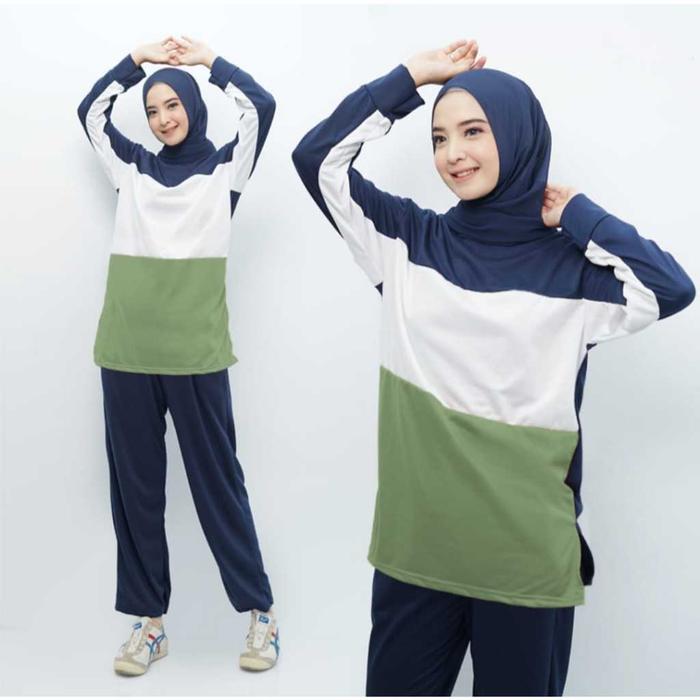 ready stock Setelan Baju Olahraga Senam Training Wanita Muslim Hijab Lengan dan Celana Panjang Ukura