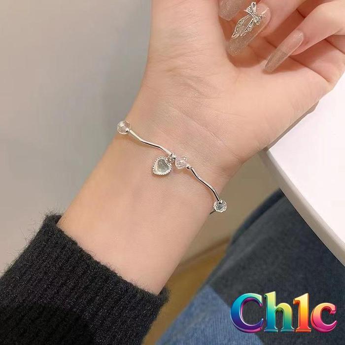 [Ch1c] Gelang Wanita Desain Unik Gaya Kuno/Tradisional Gelang Batu Giok/Batu Bulan Liontin Hati - Pe