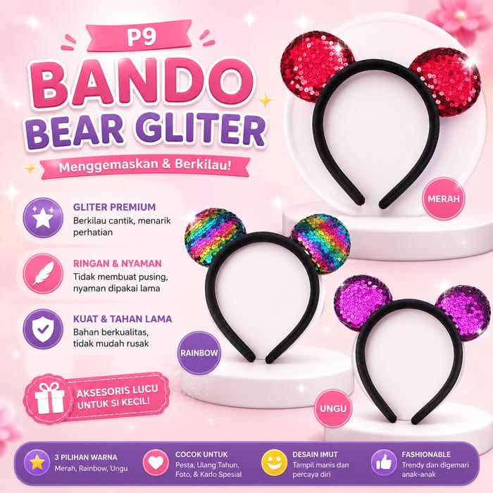 Bando bear gliter / bando anak bear murah