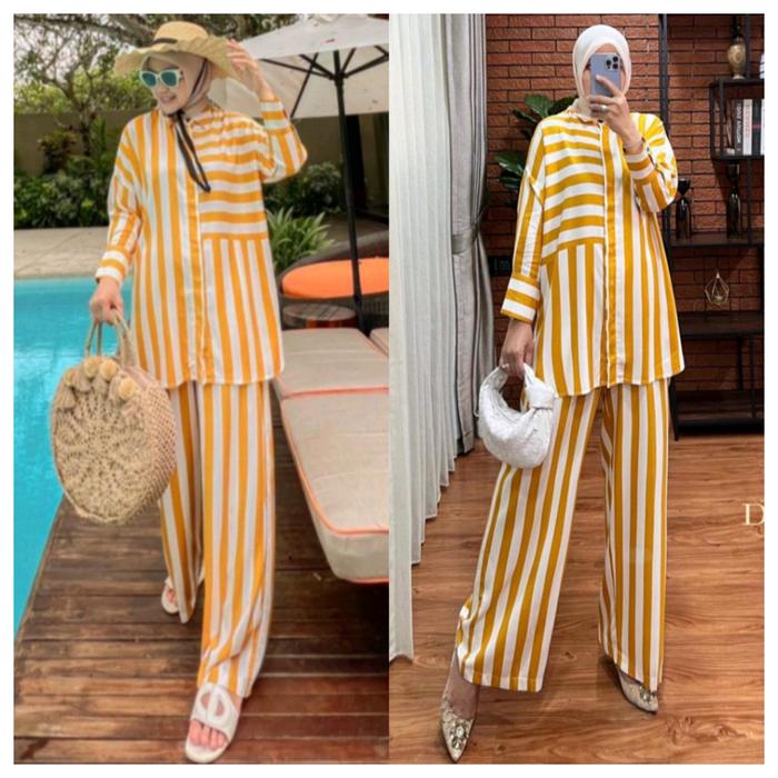 (TEBUS MURAH) D'lovera Ammanda Set Mustard Bahan Cotton Armani Busui Friendly Oneset Wanita Setcel P