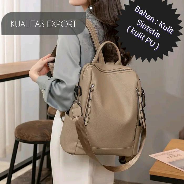 Tas Ransel Wanita Selina Korean Fashion Style Kulit Sintetis Backpack Donatello - Ukuran 27x13x25cm