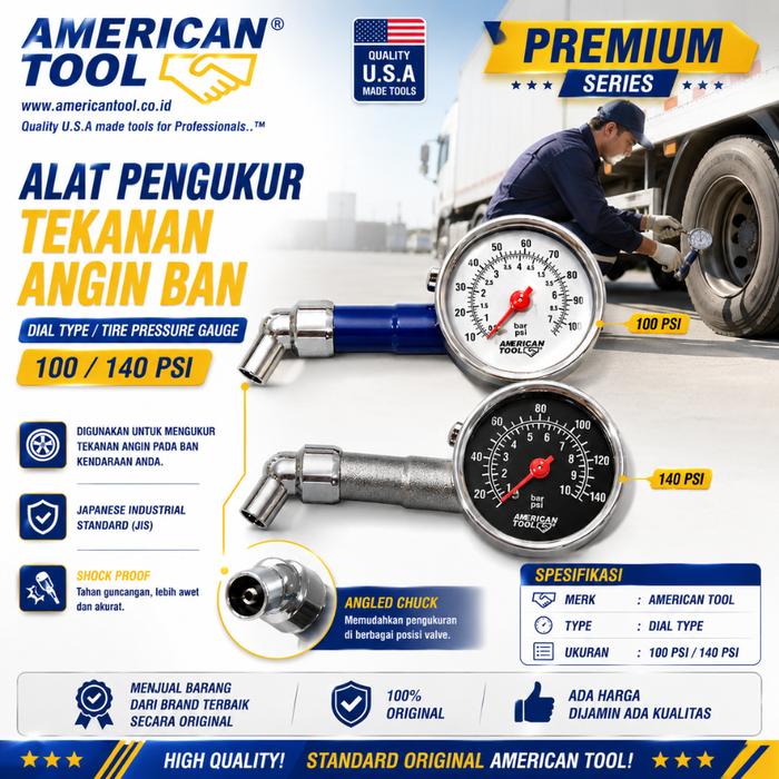 AMERICAN TOOL 8959299 ALAT PENGUKUR TEKANAN ANGIN BAN DIAL TYPE SHOCK PROOF / TIRE PRESSURE GAUGE 10