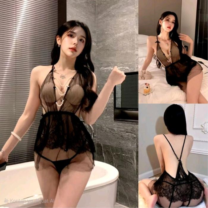 Lingerie Baju Tidur Wanita Baju Dinas Istri Sleepwear TA1376 Hitam