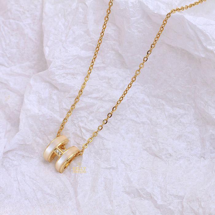 [Kelly] Kalung Inisial H Lapis Emas Stainless Steel | Kalung H Hello | Aksesoris Wanita Mewah | Kalu
