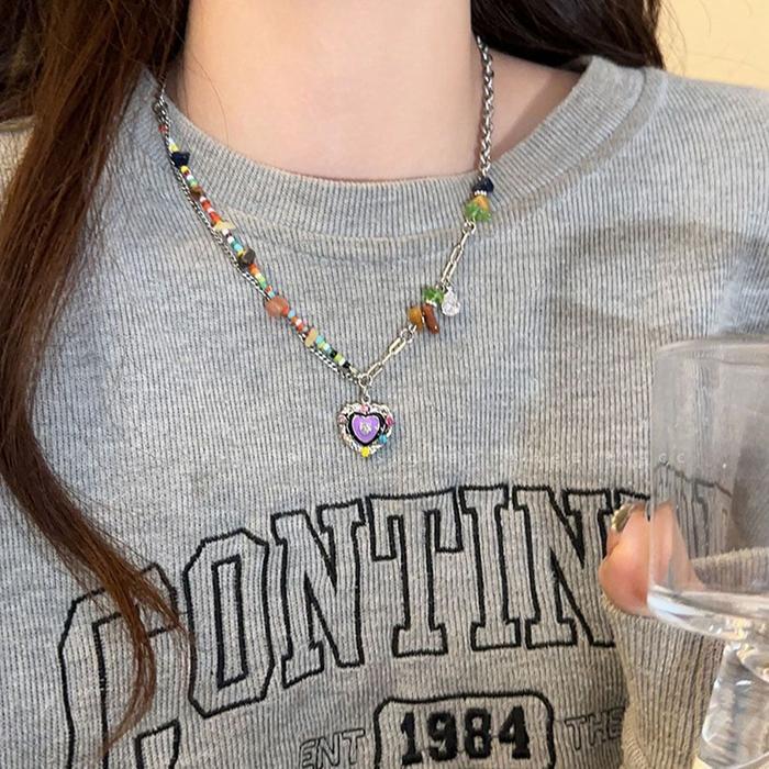 New arrival New EN119 Kalung Manik Manik Love Kecil Mata Pria Wanita Putih Tali Rantai Titanium Akse