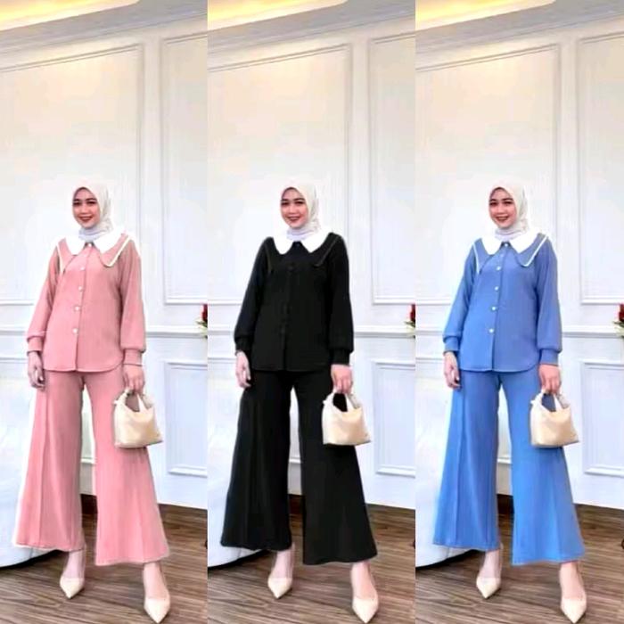 DILAN SETELAN KNIT KERAH RENDA POLOS LD 110 / DILAN SET KNIT / SETELAN DILAN POLOS / ONE SET DILAN C