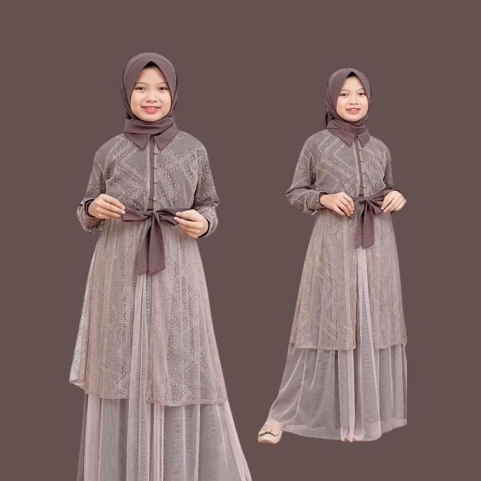 Set Gamis Premium dengan Etnik Brocade untuk Anak Remaja Dewasa - Crinkle Airflow Import Mix Brikat