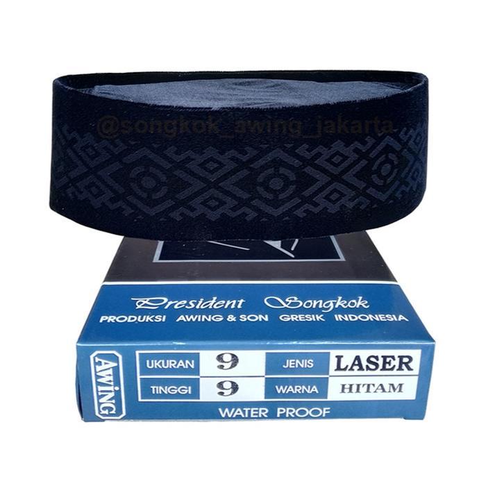 Songkok Peci Awing AC Motif Laser Kopiah Hitam Dewasa