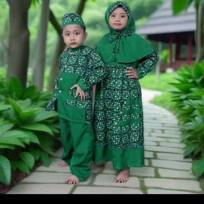 Seragam Tilawatil Anak Laki dan Perempuan Hijau Motif batik