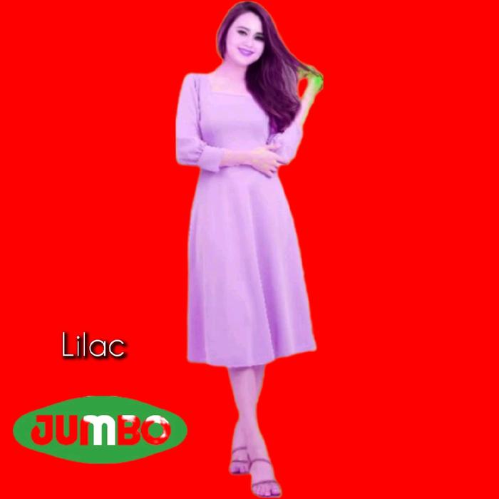 Gaun Midi Dress Jumbo Scuba Wanita Bigsize Wanita Korea Natal Simpel Lilac