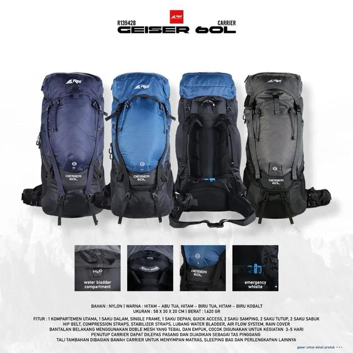 carrier  arei Tas Gunung / Carrier Geiser 60 Liter Arei Outdoorgear