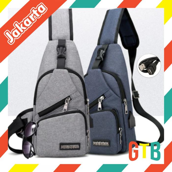 ❤GTB❤ P005 TAS USB Selempang Pria Slempang Sling Shoulder Bag Back Pack Travel Import Batam Murah