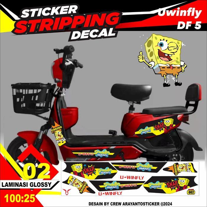 Sticker Striping Sepeda Listrik Uwinfly DF5 Variasi ARS02 SPONGEBOB Glossy/Doff Semua Ready