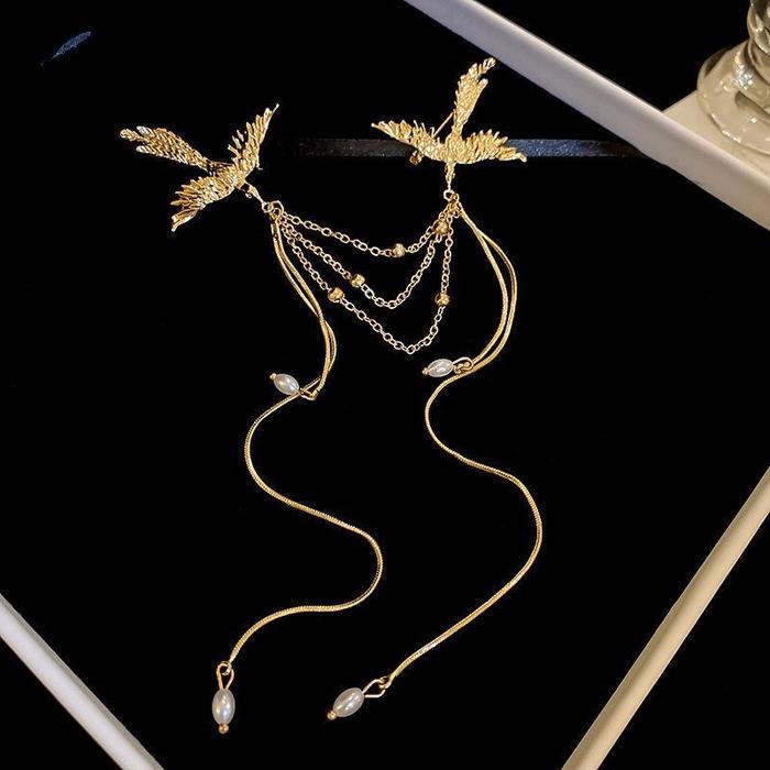 New arrival 50pcs Bros Rumbai Phoenix Aesthetic Dari Logam Dan Mutiara Burung Vintage Phoenix Bros R
