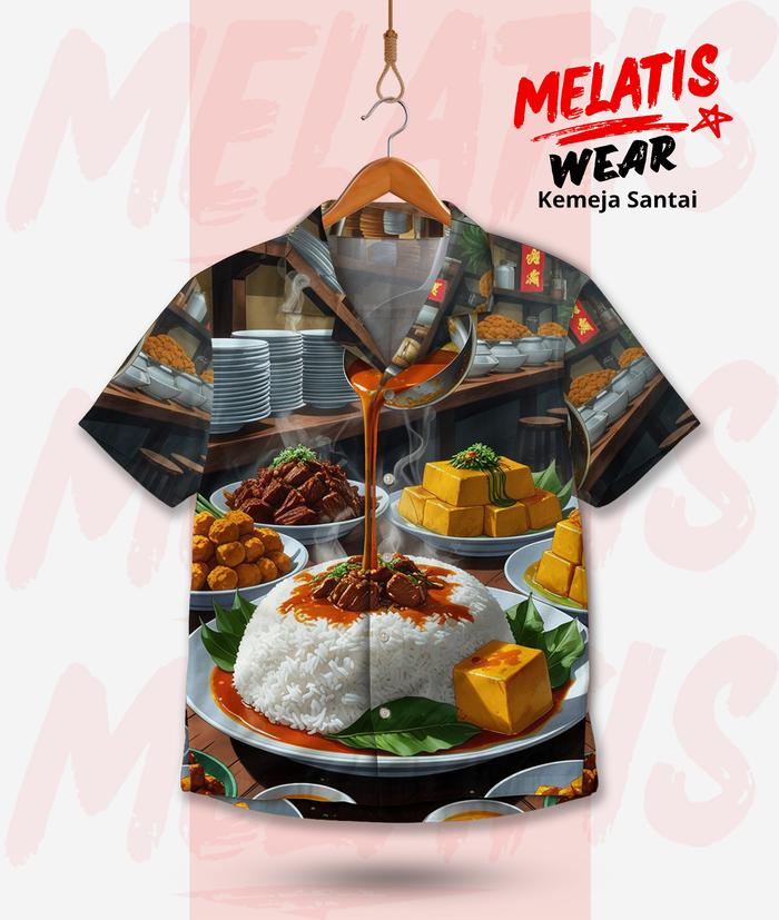 MELATIS WEAR Kemeja Santai Motif Kuliner Nasi Rendang Padang Viral Unisex | MW-173