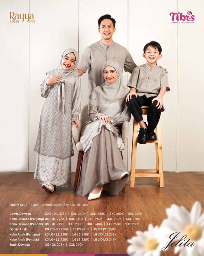 SARIMBIT NIBRAS JELITA TAUPE FAMILY SERIES GAMIS NAJU BUSANA MUSLIM IBU WANITA ANAK PEREMPUAN KOKO K