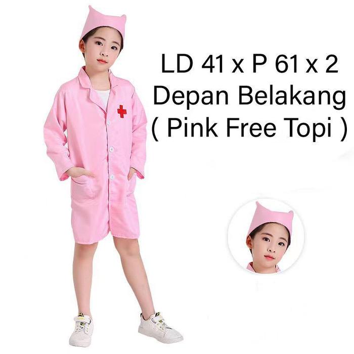 Baju Dokter Anak / Baju dokter-dokteran untuk anak bermain medical dok - Pink + Stiker