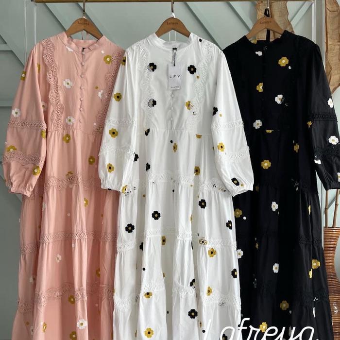 GAMIS DORIS LFY LAFREYA PREMIUM ORI BKK GAMIS CANTIK MEWAH MOTIF BUNGAN BORDIR