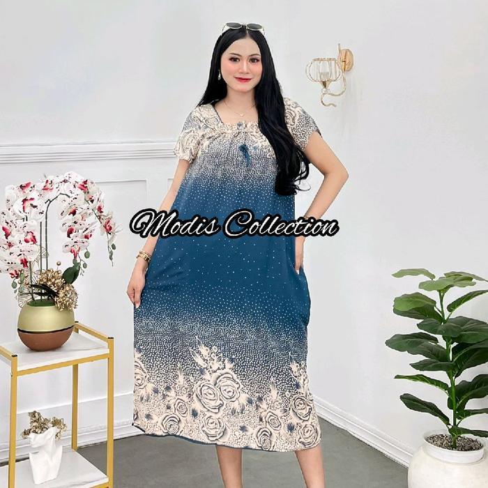Daster Fuji Cabutan Kerah Kotak Dada Leher Full Karet Molor Lengan Pendek Dress Wanita Tidak Busui P