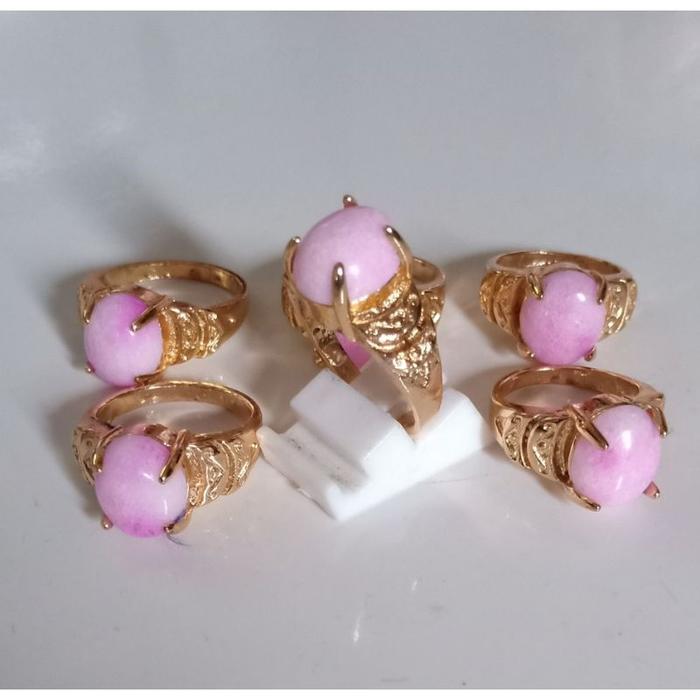 Cincin Batu Giok Merah Muda Pria Wanita