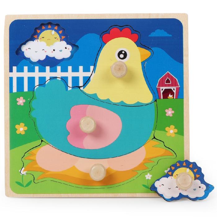 WD Puzzle Knob 3D Chunky Puzzle Knob Kayu Anak Karakter Hewan dan Kendaraan Lucu Puzzle Wooden Knob