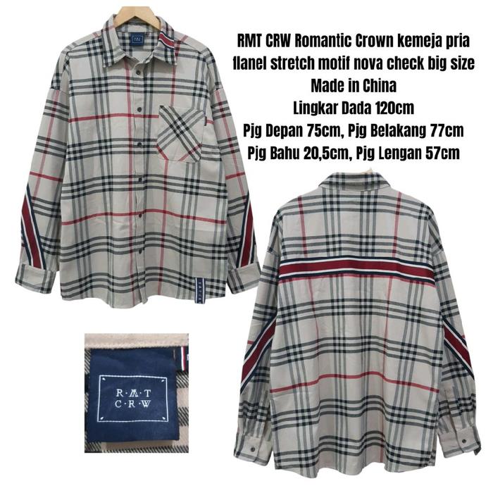 RMT CRW Romantic Crown kemeja pria flanel stretch motif nova check big size