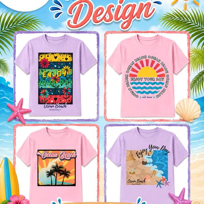 Kaos Ocean Beach Desain Unik untuk Hari Liburan di Pantai dengan Pesan "Enjoy Your Day" dan "Ocean B