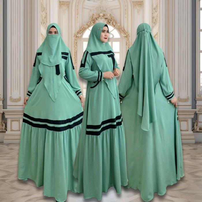 MAULIDI SYAR'I Gamis Set Hijab Pet Antem Jumbo Free Cadar Bandana Matt Crinkle Airflow By Aje Zas Co