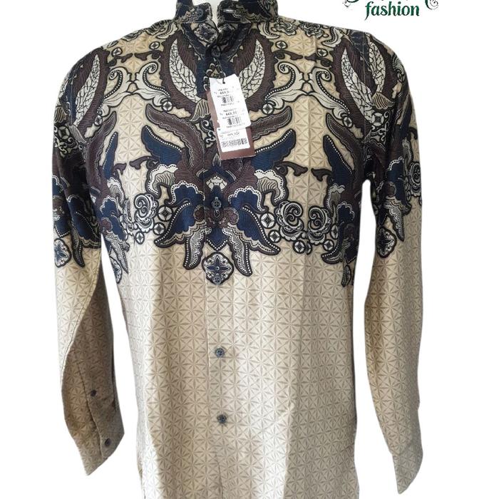 Manzone kemeja koko lengan panjang pria motif batik -