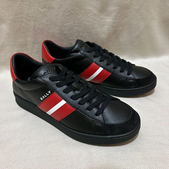 Bally Thiago Leather Sneakers Black Red Original Authentic 100% - Sepatu Pria