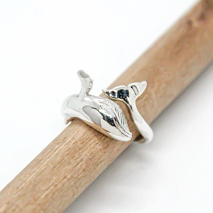 Cincin Perak 925 Asli Pria Wanita Model Ikan Paus Kecil Ring Silver Adjustable
