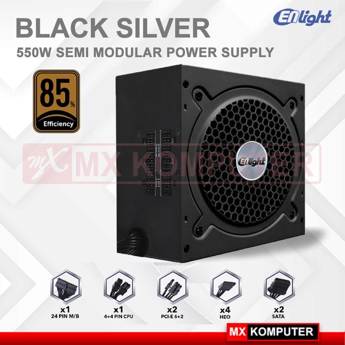 Power Supply ENLIGHT 550W 80+ BRONZE SEMI MODULAR - BLACK SILVER