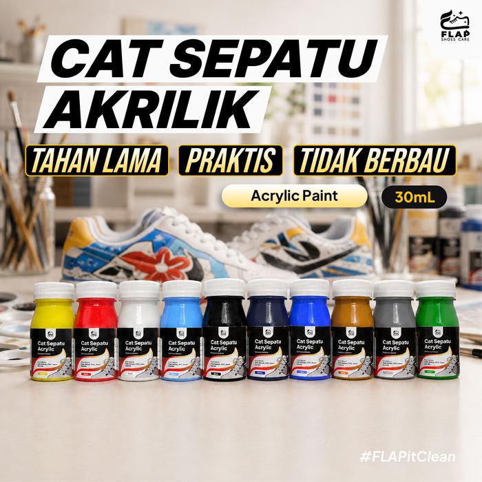 Flap Shoes Care - Cat Akrilik Sepatu - Cat Sepatu Kulit, Rubber, PVC, Jeans, dan Boost - Hitam Putih