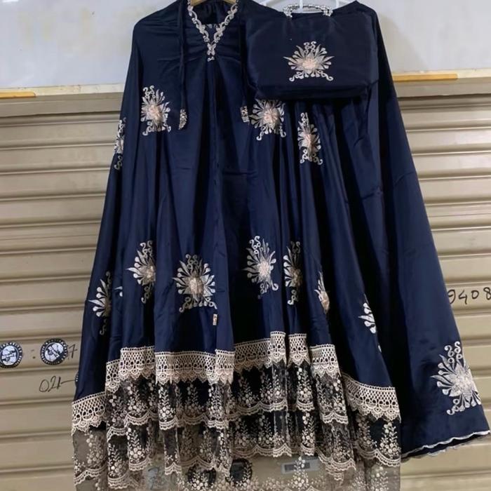 Am022- MUKENA BORDIR MANUAL TIMBUL TABUR SUTRA VELVET MIX RENDA SUSUN KELILING IRVANA SERIES