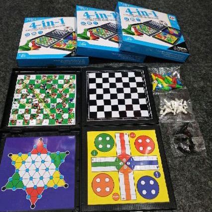Mainan 4 in 1 magnetic board  family game  ludo ular tangga  catur halma
