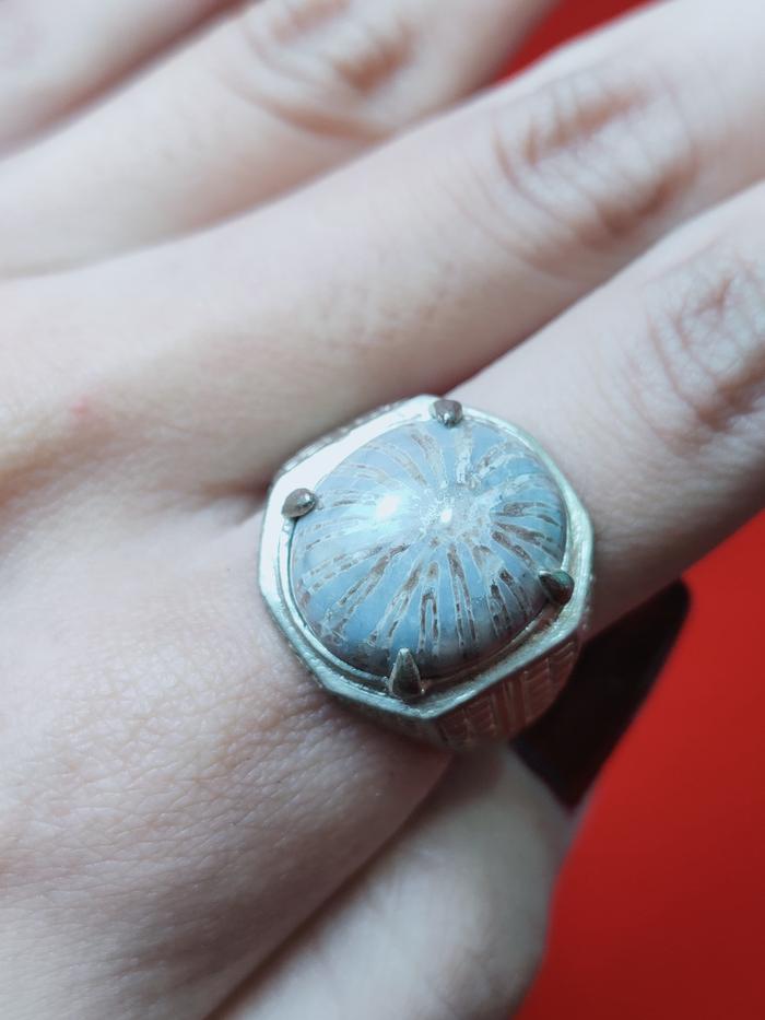 Cincin Batu Akik Fosil Teratai Biru Cantik