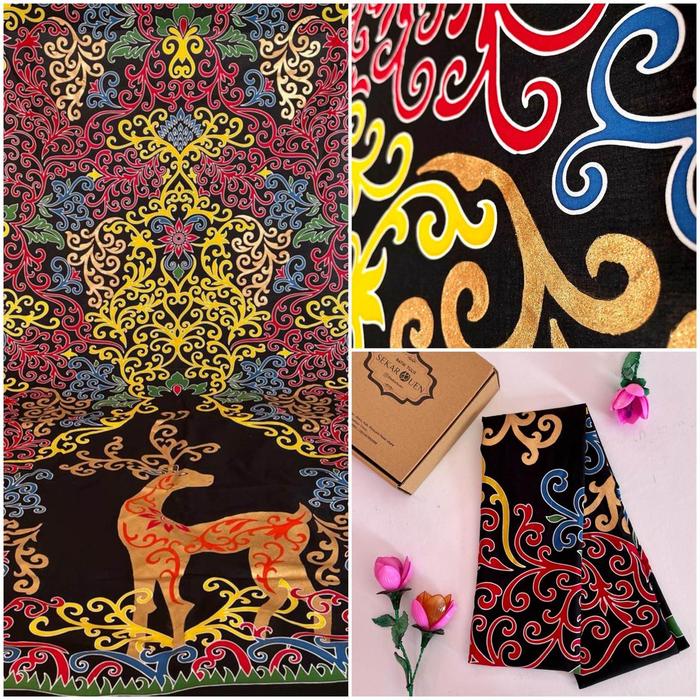 Kain Batik Tulis Khas Kalimantan Motif Rusa Beauty Of PPU (Prada Hitam) - Sekar Buen