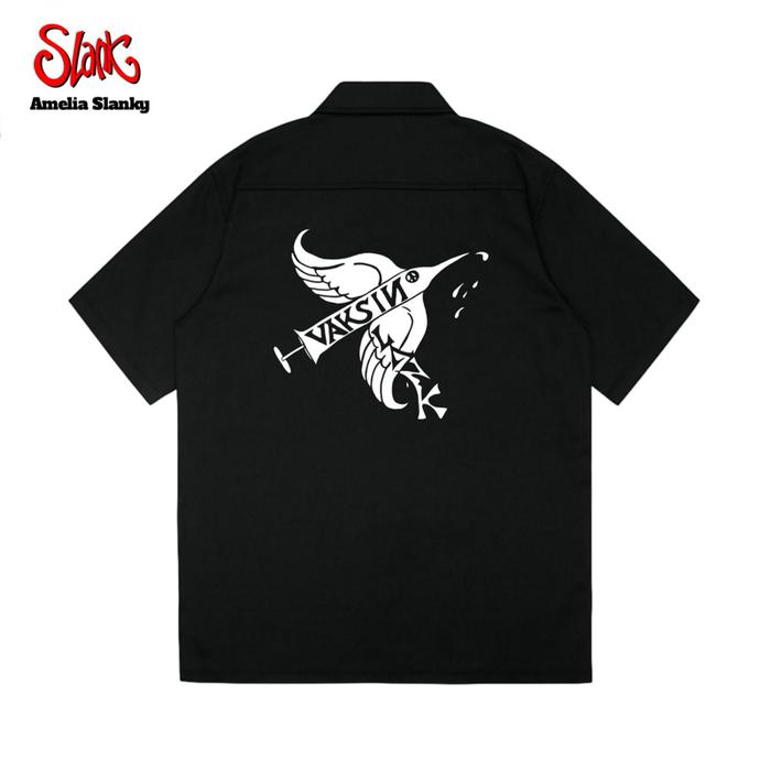Kemeja PDH Slank | Vaksin Slank | Workshirt Black Slank Lagi Sedih Logo | Kemeja Pria Wanita Unisex