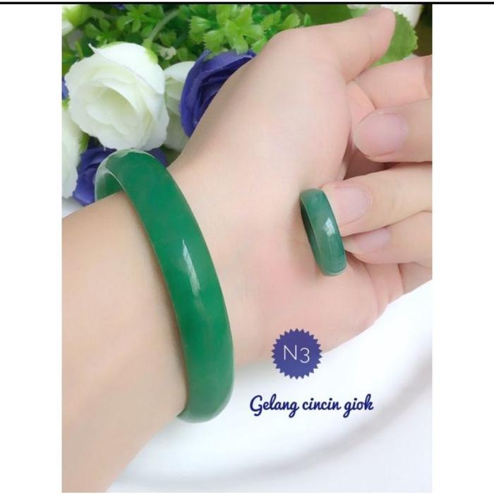 set gelang dan cincin batu giok asli