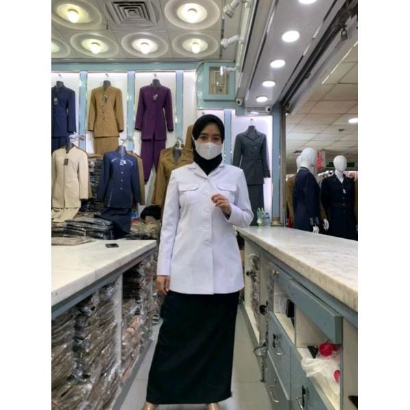 Seragam Putih P3K ASN PNS wanita/ atasan putih kantong 2 pns wanita/ baju kerja wanita putih kantong