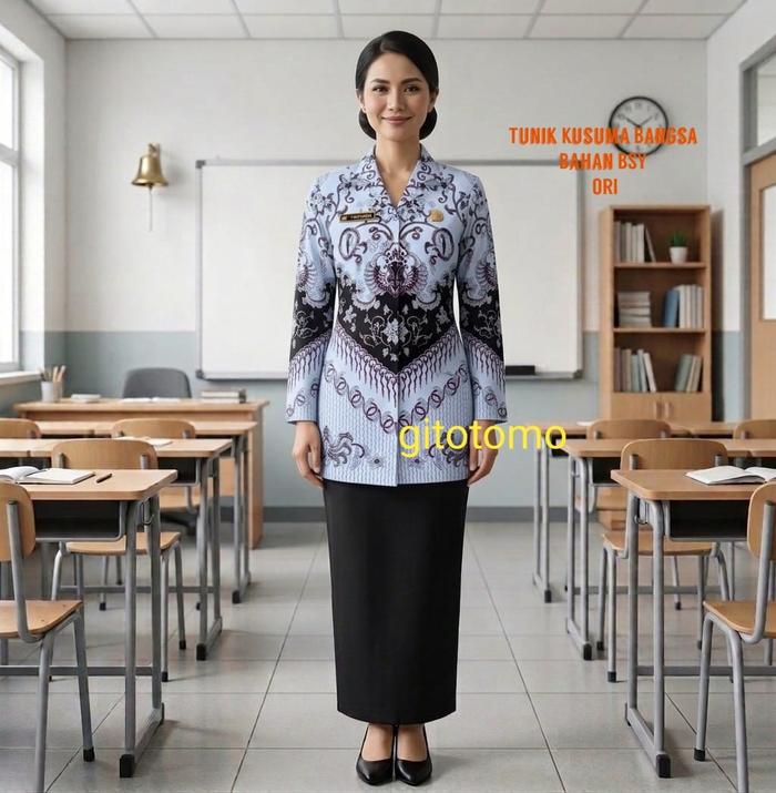 GITOTOMO | PGRI KUSUMA BANGSA TUNIK BATIK PGRI SERAGAM PNS PPPK DAN GURU WANITA MOTIF KUSUMA BANGSA