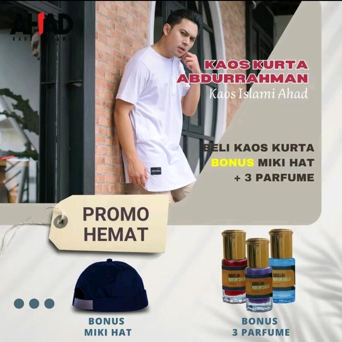Promo kaos kurta Abdurrahman Bonus parfum 3 botol plus mikihat