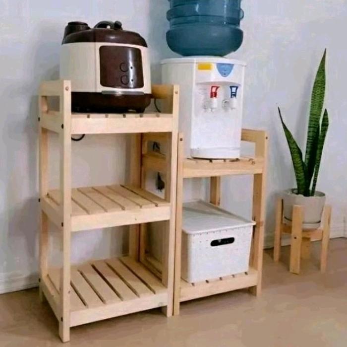 Rak dispenser galon dan magicom serbaguna 80x35x75 estetik multifungsi kayu rak gabung 3 kosmetik 4 