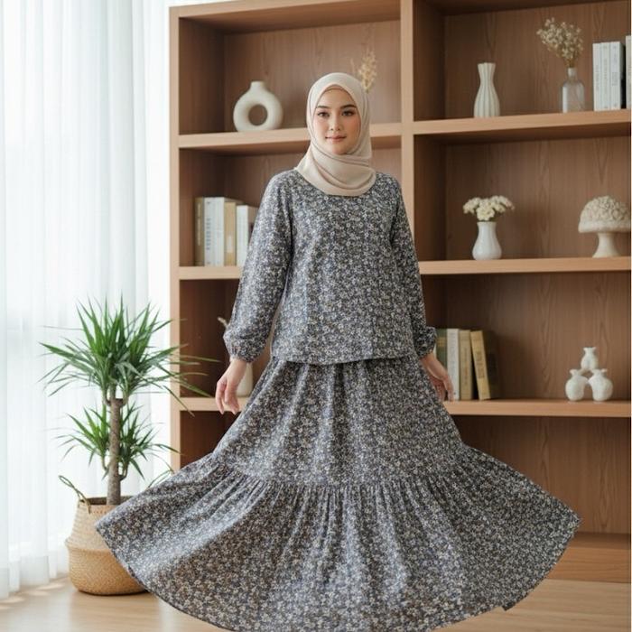 KAYOKI x Salvina.ys - KINARI SET ROK - Rayon Set Rok - Fashion Muslimah - Rok set - Atasan Rok motif