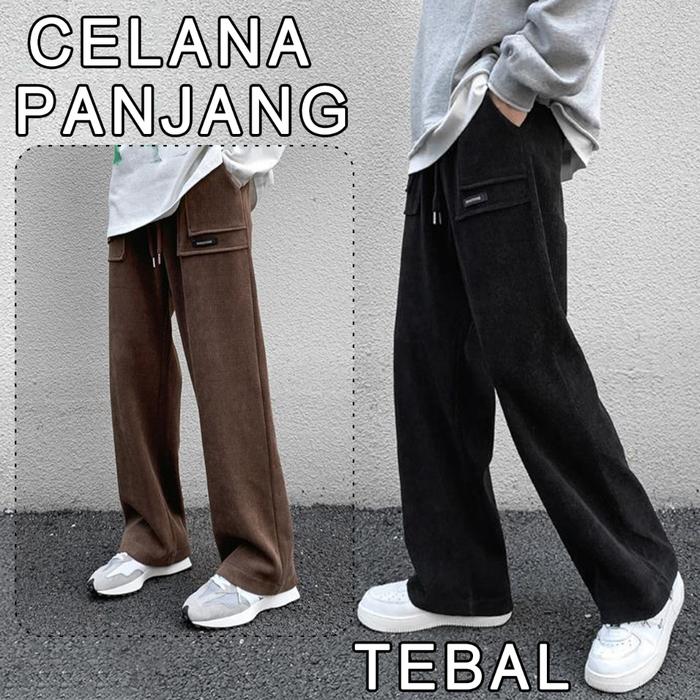 celana corduroy pria Korea style new model baggy pants celana celana panjang pria hitam celana joger