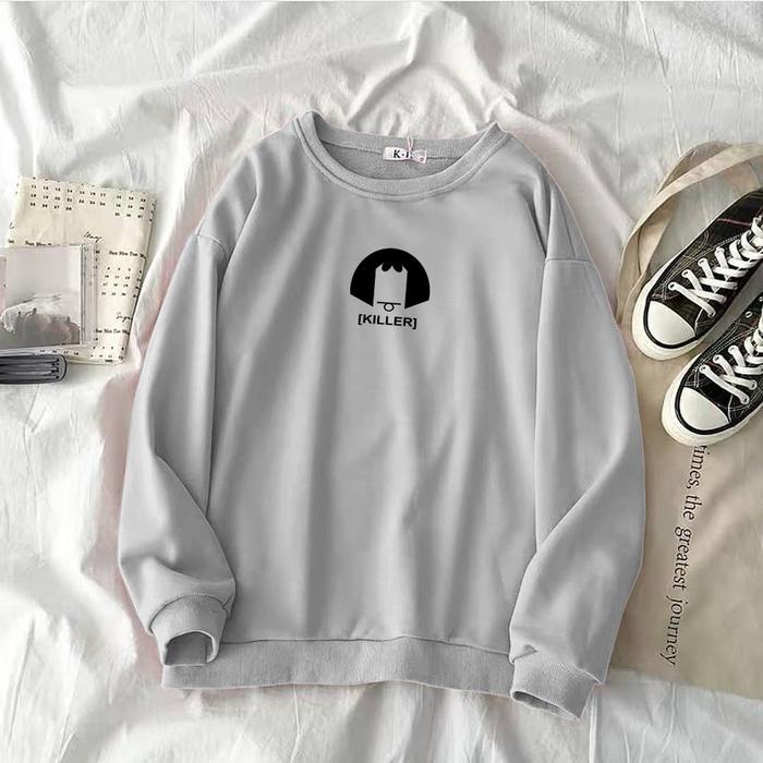 Sweater Crewneck wanita Killer hitam l xl xxl terbaru 2022 sweater hoodie oversize wanita bahan flee