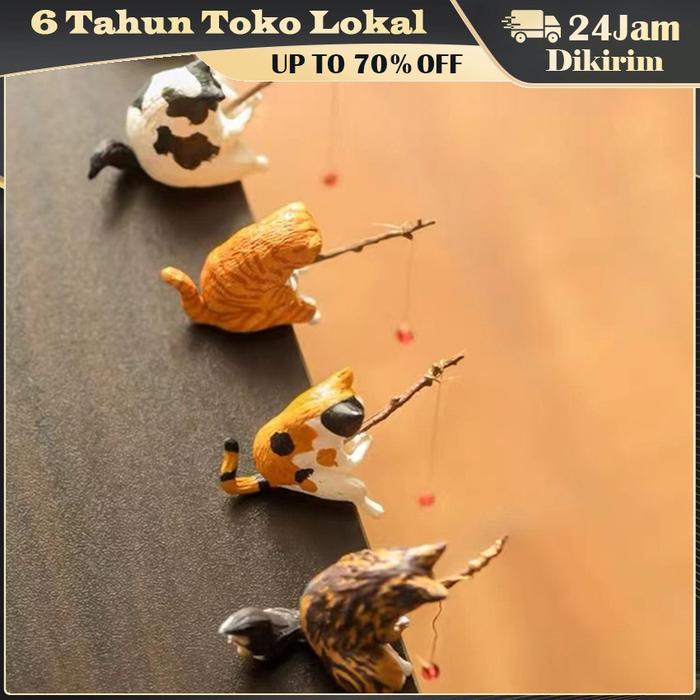 Kucing Pancing / Kartun Memancing Kucing Ornamen / Fish Tank Lansekap Dekorasi Aquarium Patung Kucin
